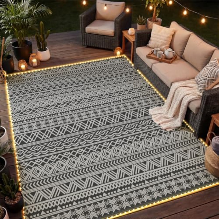 Outdoor Camping Rug With Led Lights - Outdoor 6x9 ft reversible waterproof plastic