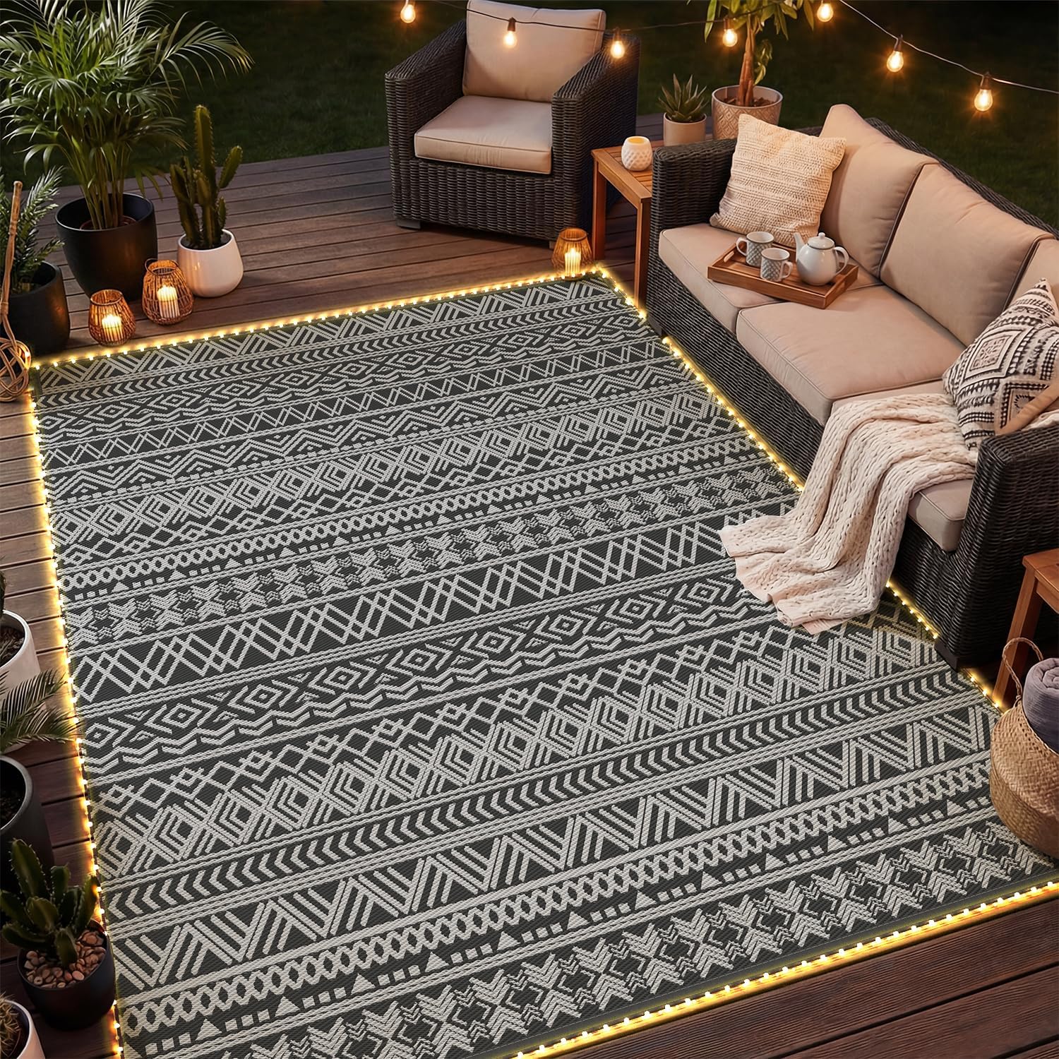 Outdoor Camping Rug With Led Lights - -Outdoor Rug Carpet 6x9 ft for