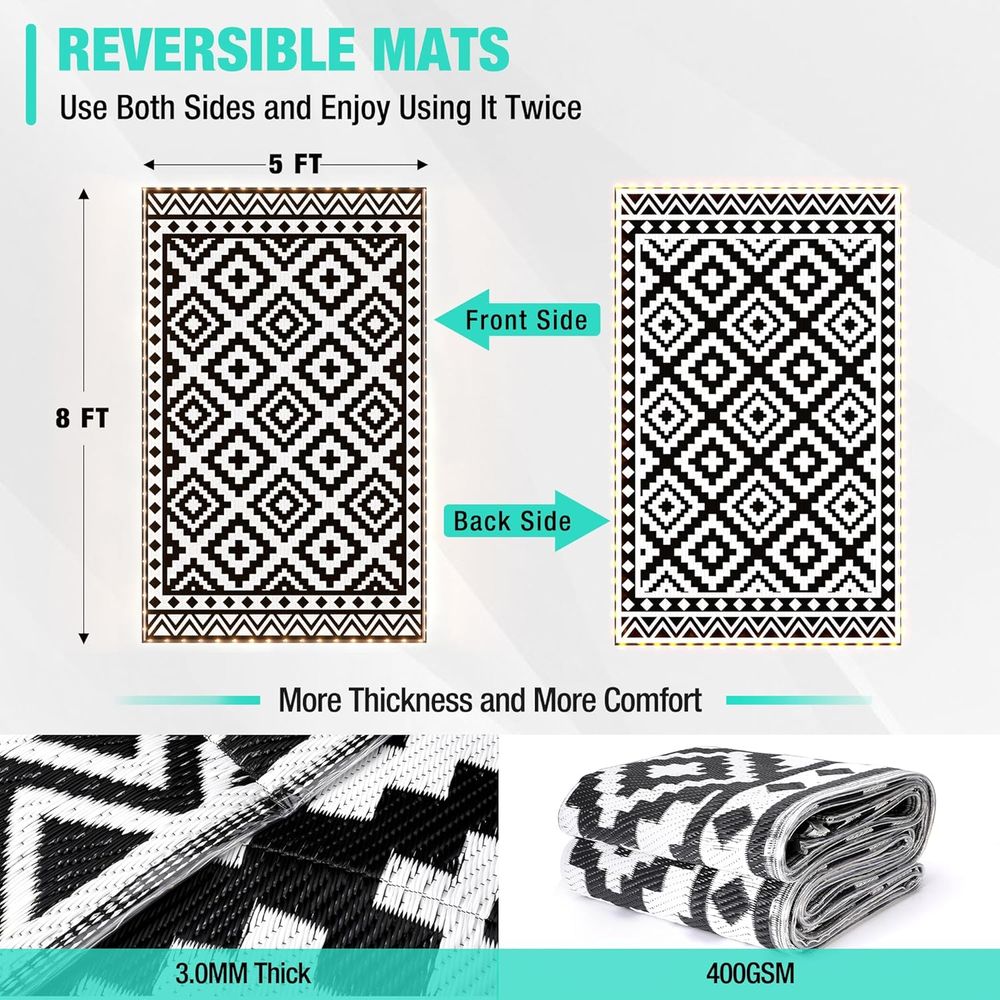 8' x 5' Reversible Outdoor Pla - Outdoor Camping Rug With Led Lights recensione e prezzo