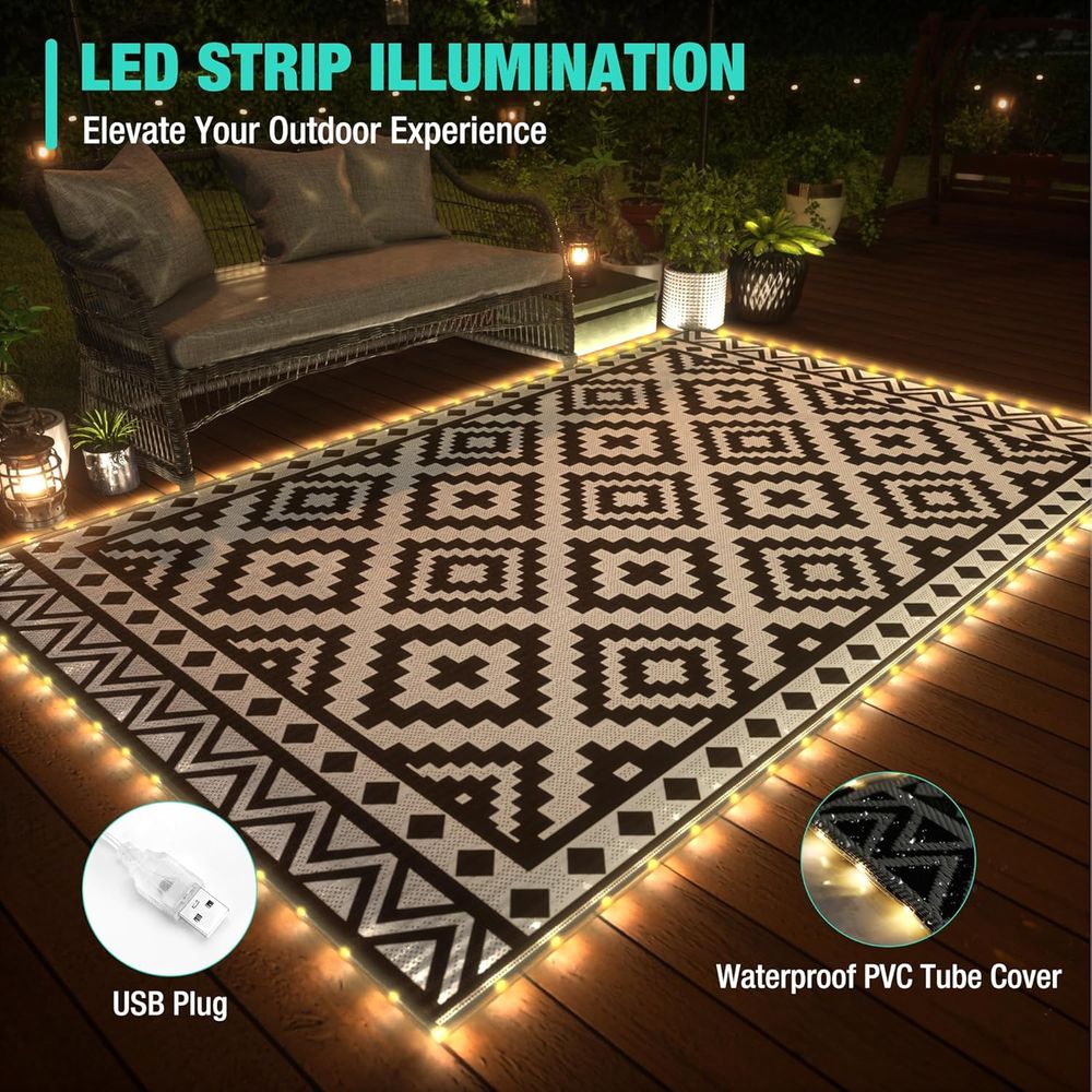 8' x 5' Reversible Outdoor Pla - Outdoor Camping Rug With Led Lights recensione e prezzo