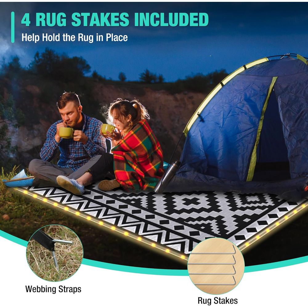 8' x 5' Reversible Outdoor Pla - Outdoor Camping Rug With Led Lights recensione e prezzo