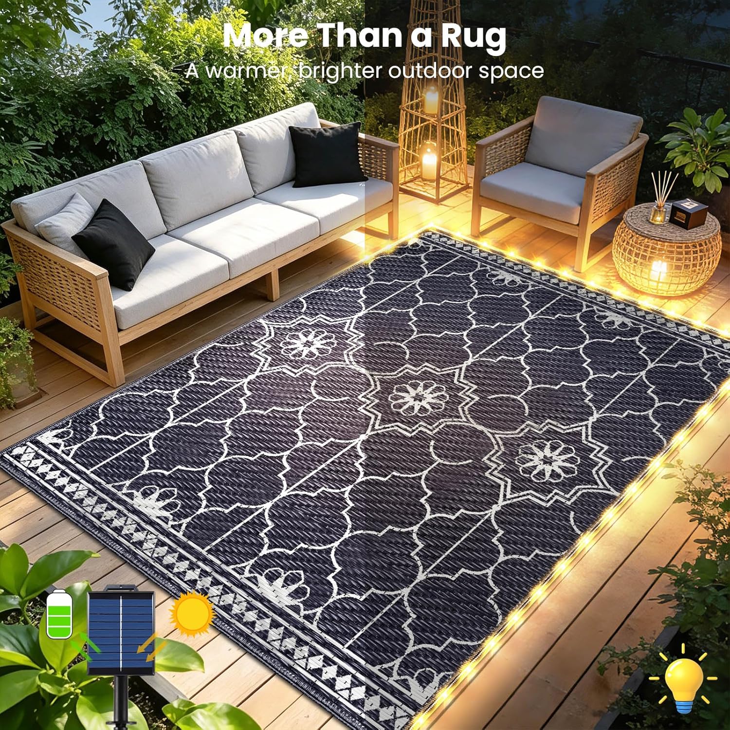 8x10ft Solar Outdoor Rug with  - Outdoor Camping Rug With Led Lights recensione e prezzo