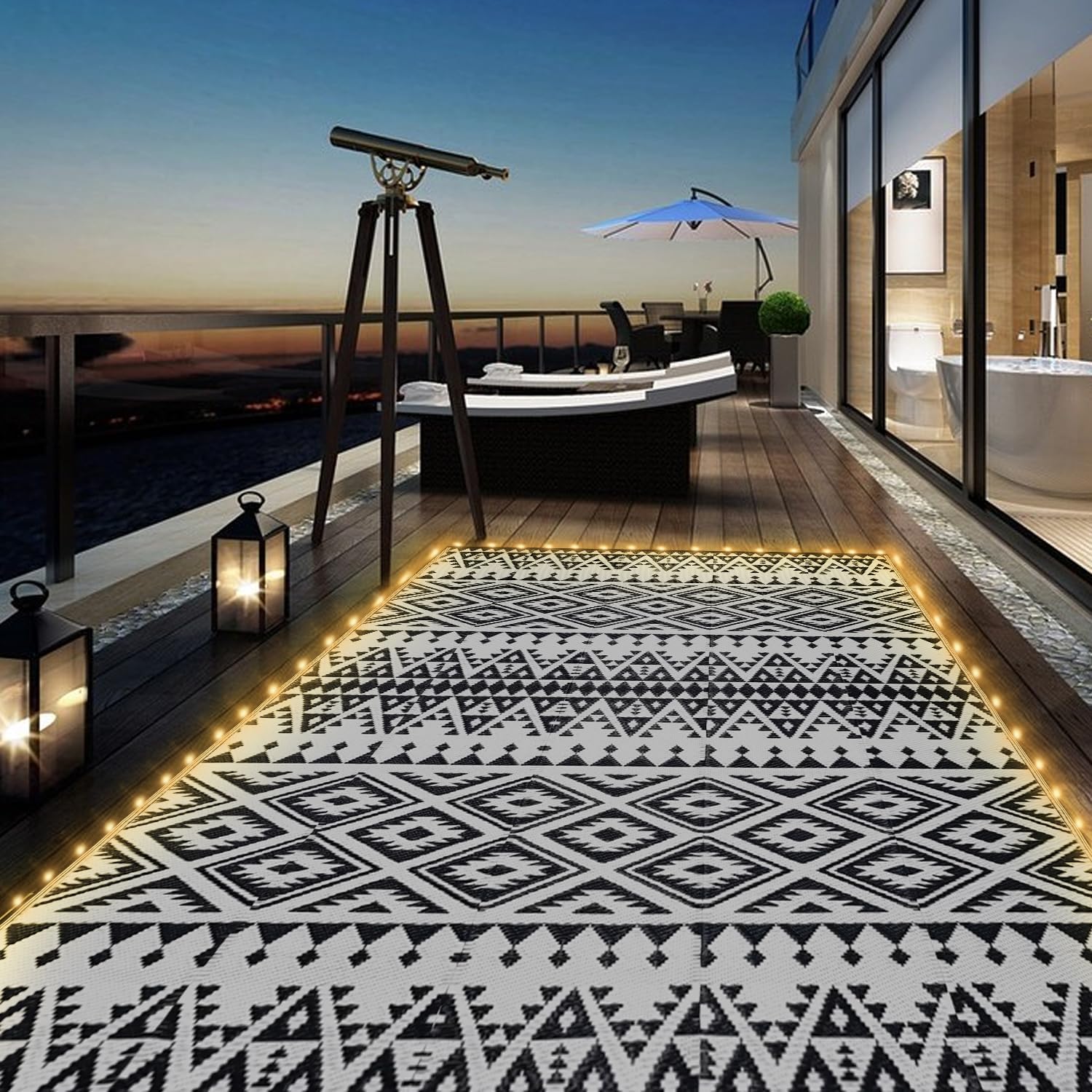 6x9ft Waterproof Outdoor Rug w - Outdoor Camping Rug With Led Lights recensione e prezzo