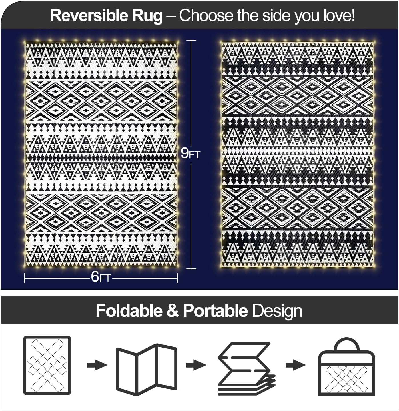 6x9ft Waterproof Outdoor Rug w - Outdoor Camping Rug With Led Lights recensione e prezzo