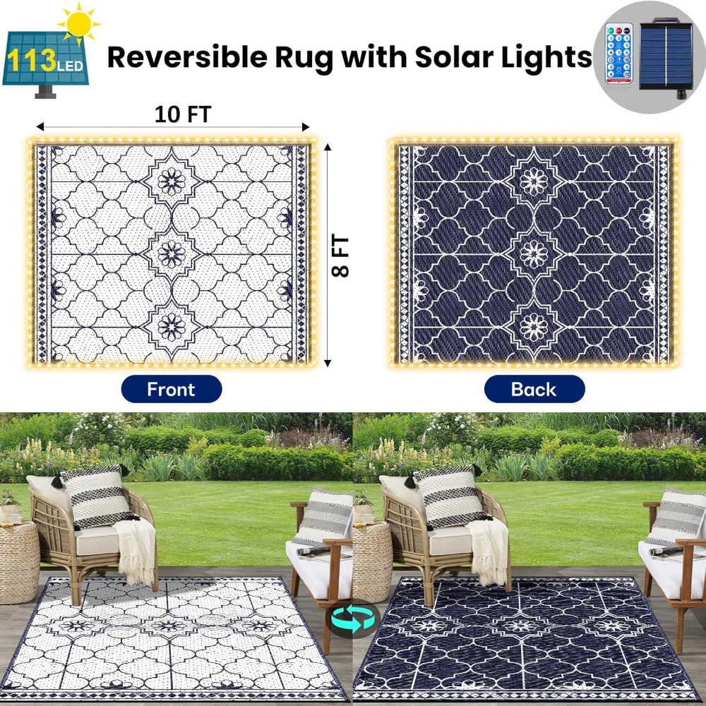 8x10ft Solar Outdoor Rug with  - Outdoor Camping Rug With Led Lights recensione e prezzo