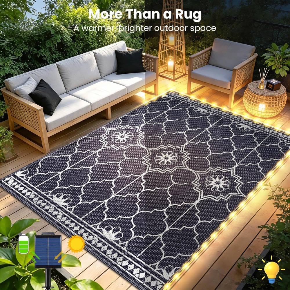 8x10ft Solar Outdoor Rug with  - Outdoor Camping Rug With Led Lights recensione e prezzo
