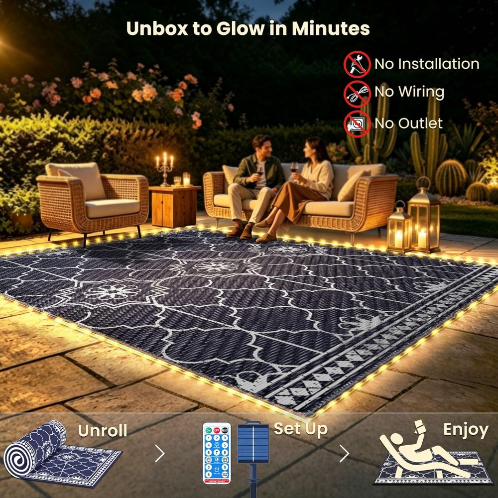 8x10ft Solar Outdoor Rug with  - Outdoor Camping Rug With Led Lights recensione e prezzo